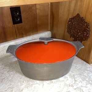 Vintage Griswold No 99 Aluminum Oval Roaster with Orange Enamel Lid-1960's